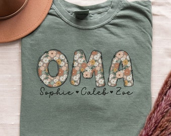 Oma Personalized Shirt With Grandkids Names Oma Tshirt New Oma Gifts Oma T Shirt Grandmother Gifts Pregnancy Announcement Comfort Colors Tee