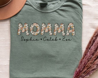 Momma Personalized Shirt with Kids Names Momma Custom Tshirt New Mom Gifts Baby Announcement Pregnancy Reveal Momma Comfort Colors®  Tee