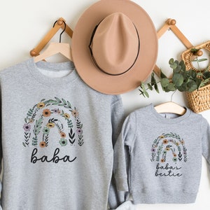 Wildflower Baba&#39;s Bestie Matching Sweatshirt Baba Gift Baby Announcement Promoted to Grandma Baba Granddaughter Matching Crewneck New Baba
