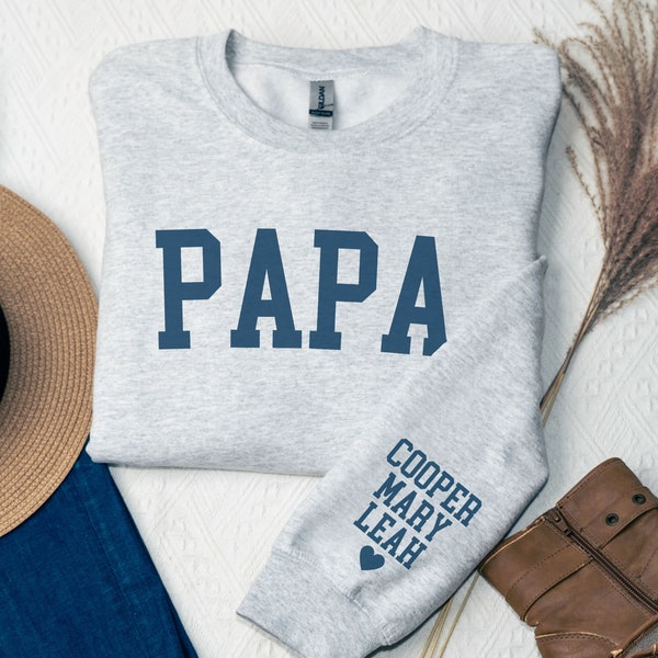 Papa Sweatshirt with Grandkids Names Personalized Papa Gift Promoted to Grandpa Baby Announcement Papa Sweater Custom Fathers Day Gifts