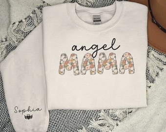 Angel Mama Sweatshirt Personalized Angel Mom Crewneck Grieve Mother Memorial Pregnancy Baby Infant Loss Miscarriage Gift Mommy of an Angel