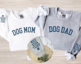 Personalized Matching Dog Mom and Dog Dad Sweatshirt with Dog Names Dog Parents Gift Custom Dog Parent Crewneck New Dog Mama and Dad Gifts