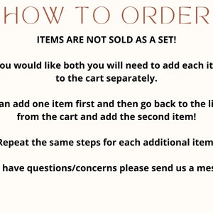 May include: Text-based instructions on how to order multiple items. The text reads "HOW TO ORDER", "ITEMS ARE NOT SOLD AS A SET!" and explains that to purchase multiple items, each item must be added to the cart separately.