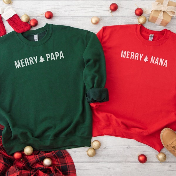 Matching Nana and Papa Christmas Sweatshirt Christmas Pregnancy Announcement Nana Papa Holiday Sweater Nana and Papa Gift Xmas Baby Reveal