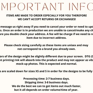May include: Important information about custom orders. Items are made to order and cannot be returned or exchanged. Orders are processed in 2-7 business days and shipped in 3-8 business days. Sizing is unisex and may not correspond to brand sizing. Colors may vary slightly due to screen settings. Designs are scaled down for sizes XS and S.