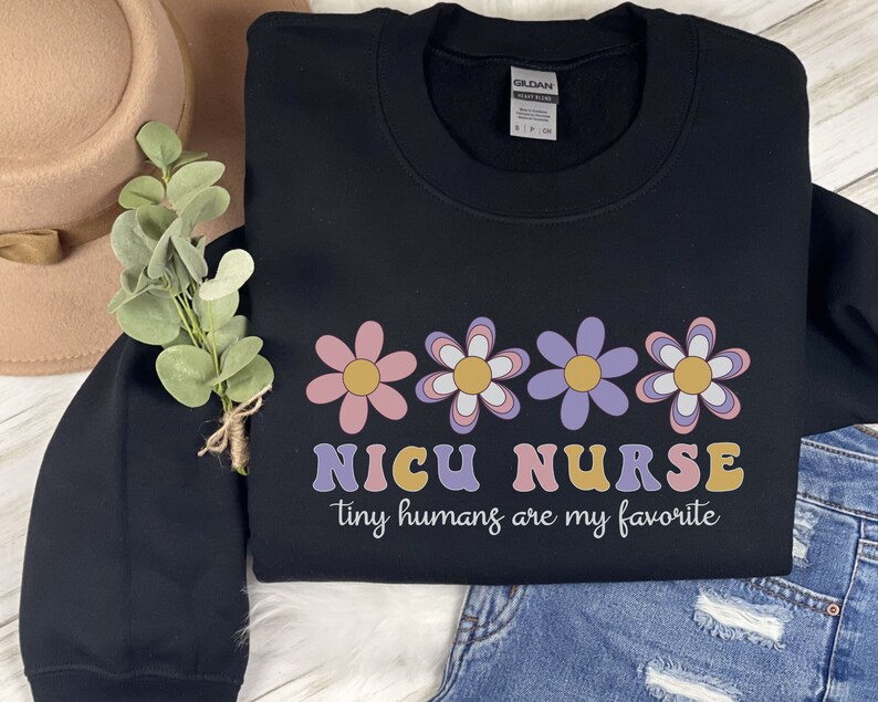 NICU Nurse Sweatshirt NICU Nurse Sweater Gift for NICU Nurse Crewneck Neonatal Intensive Care Unit Team Crew Squad Future Rn New Grad Gifts Black