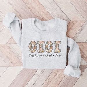 Gigi Sweatshirt Gigi Crewneck New Gigi Gifts Grandmother Personalized Gigi with Grandkids Names Sweater Mothers Day Gift Promoted to Gigi Ash