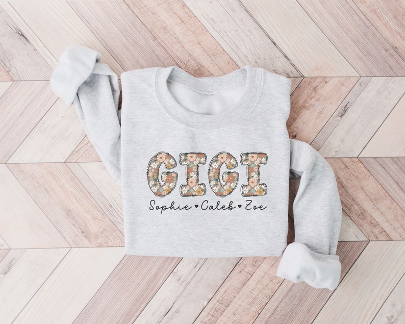 Gigi Sweatshirt Gigi Crewneck New Gigi Gifts Grandmother Personalized Gigi with Grandkids Names Sweater Mothers Day Gift Promoted to Gigi Ash