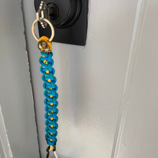 Blue and Yellow Sturdy Paracord Lanyard w/ Karabiner and Keyring