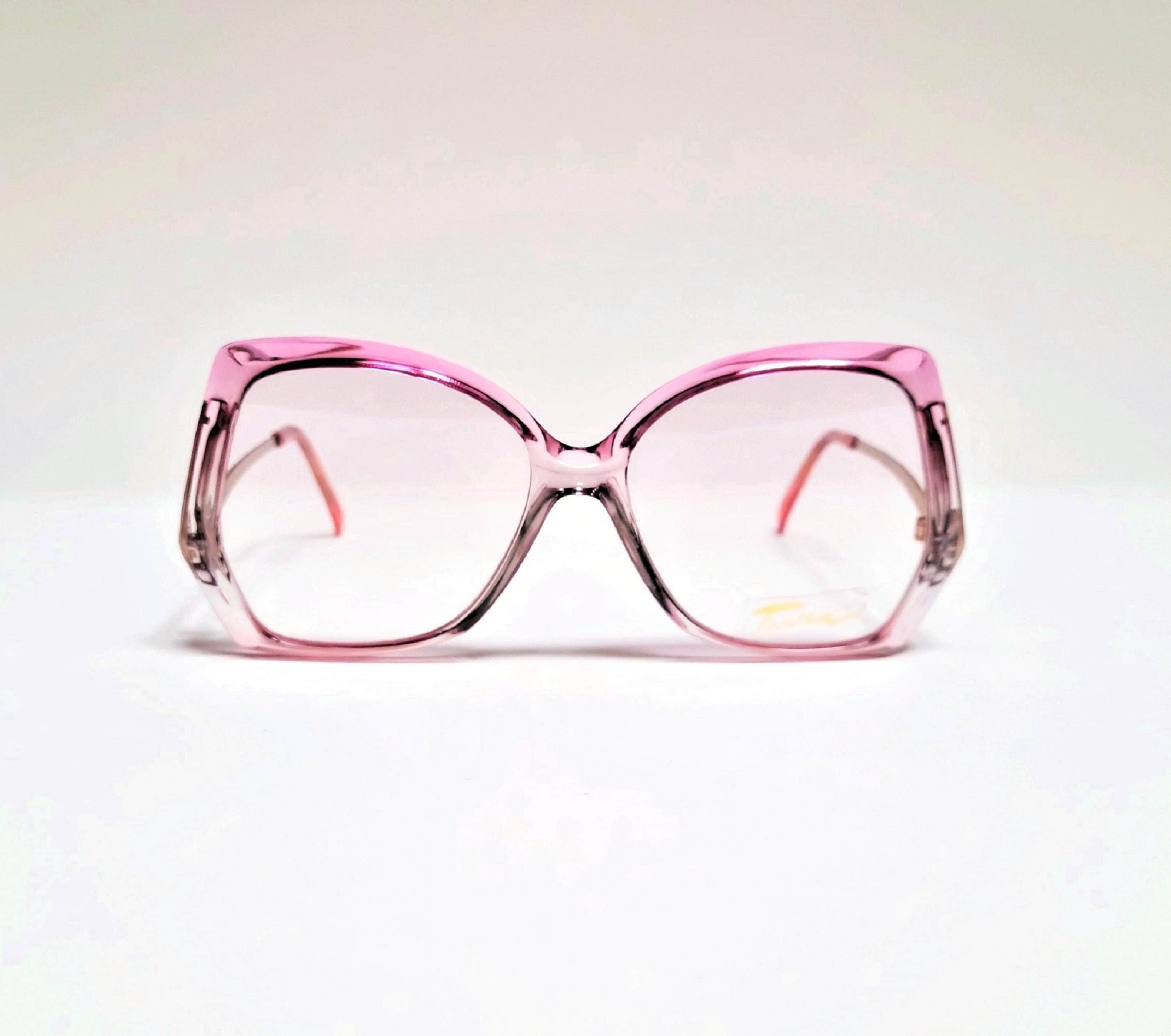 Vintage Oversize Sunglasses NOS Drop Temple Rose Lens Pink & Clear Frame 70s-80s Rose Gold Retro-Vintage Metal Round Gradient Sunglasses with  main image 3