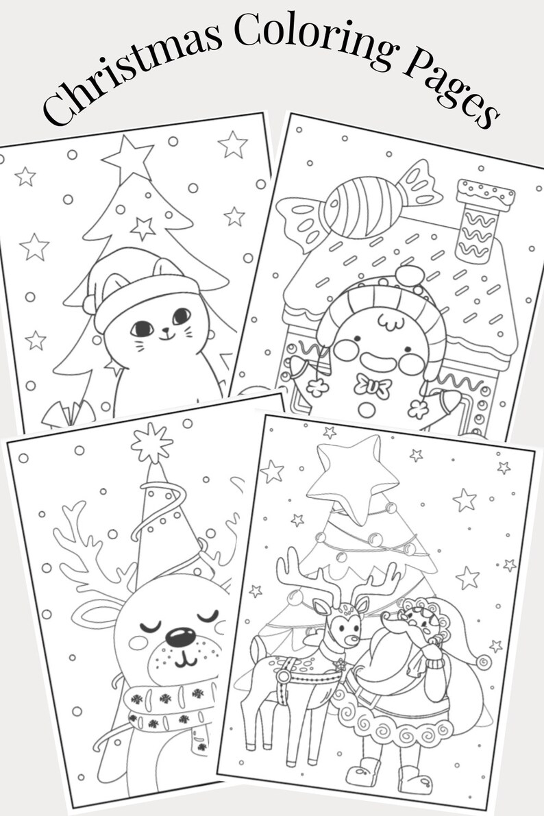 40 Pages of Adorable Christmas Themed Coloring Pages for Kids Etsy