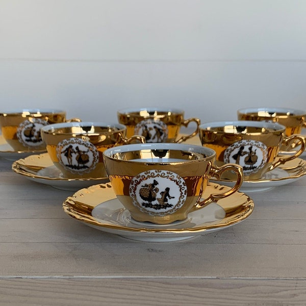 HK Bavaria Germany 22 Karat Gold Demitasse Cup and Saucers 12 Pieces