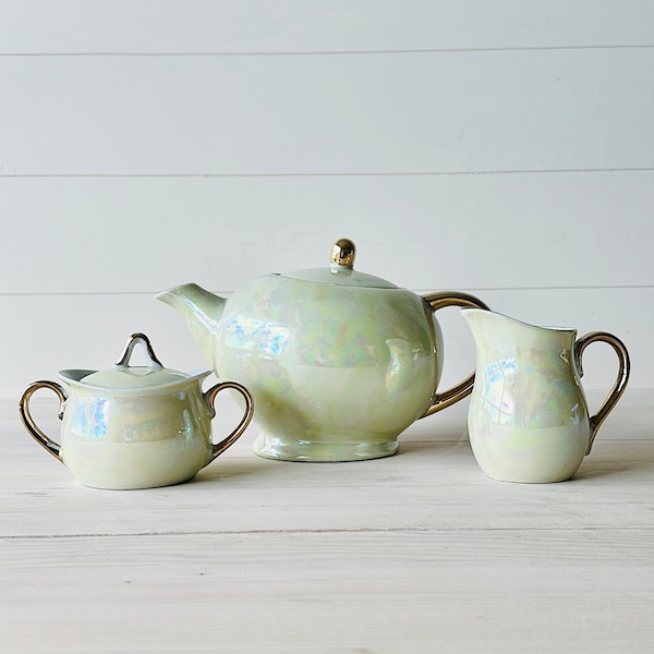 1950's Napco Opalescent Teapot Sugar & Creamer Set