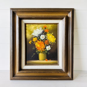 1970&#39;s Beautifully Framed Signed Chrysanthemum Oil Painting