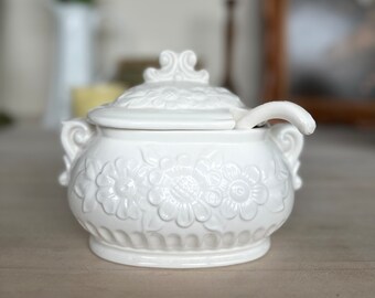 Vintage Small Ceramic Sauce Tureen With Ladle