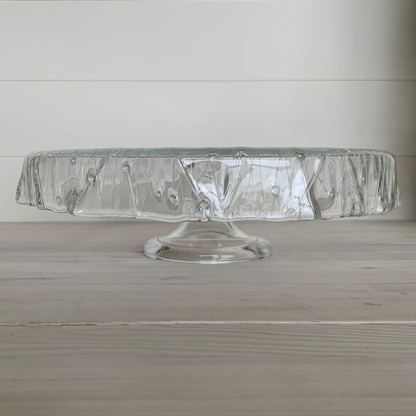 Large Italian Glass Clear Cake Stand 12 3/4 Inches