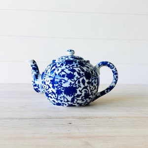 Williams Sonoma Cobalt Blue and White Floral Teapot