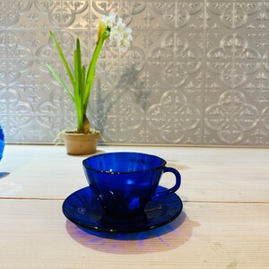 1970's Vereco France Cobalt Blue Swirl Pattern 7.5 Inch Plate and Teacup and Saucer Sold Individually image 3