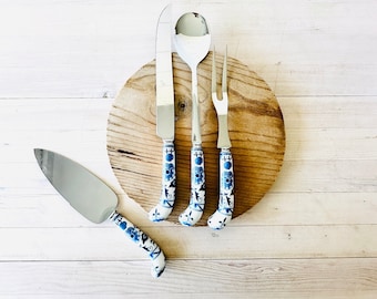 Vintage Prill "Blue Onion" Porcelain Handled Stainless Steel Cutlery and Utensils Sold Individually