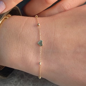 14K Solid Gold Dainty Heart Bracelet / Tiny Heart Bracelet / Jewelry gift for her/Minimalist Heart Bracelet /Mini Balls Bracelet/Mini Balls