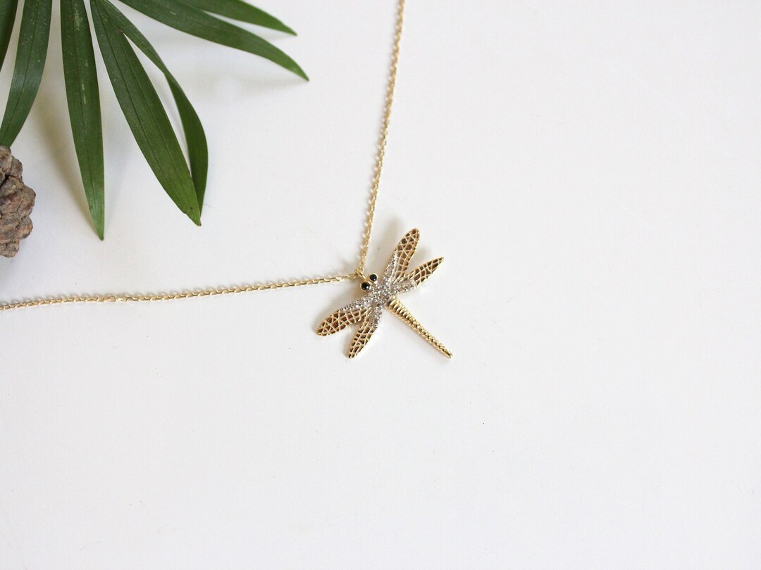 14K Solid Gold Dragonfly Charm Pendant, Dragonfly Necklace, Dainty Dragonfly, Good Luck Necklace