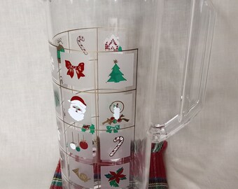 Pitcher Culver Acrylic Pitcher, Christmas Frosted Checkerboard NOEL pattern holiday barware plastic vintage in original box LIKE NEW