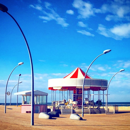 Carousel, Merry-go-round, Roundabout, Tel Aviv, Israel, Horses, Cars, Summer, Sunny, Child, Childhood, Youth, shops Sky, Cloud, Sun, Photography