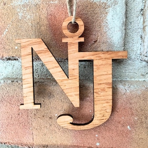 Wooden New Jersey NJ Christmas Ornament