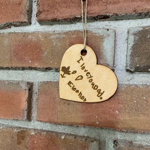 Personalized Handwritten Wooden Engraved Heart Tag