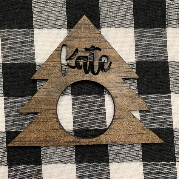 Personalized Wooden Christmas Napkin Ring Holder