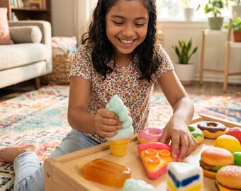 3er-Pack Squishies.  Mix aus Eiscreme, Kuchen, Pizza, Qualle, Würfeln, Eis am Stiel und mehr Squishies – Kawaii Stress Toys.