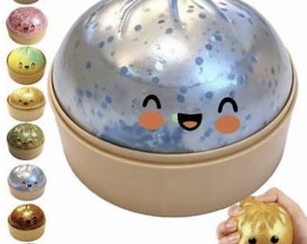 Mistry color 4" mystery color glitter squishy dumpling in round dumpling box.