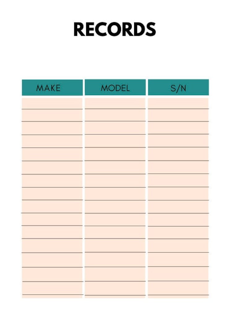Record Keeping Sheet - Etsy