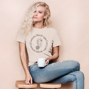 Soft Cream Bella Canvas 3001 Tshirt Mockup, Bella Canvas Shirt, Tee Mockup, Model Mockup, Natural Bella and canvas mock, T-Shirt Mockup