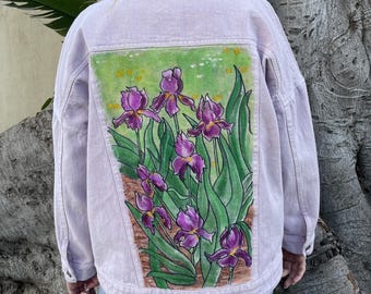 Iris Hand Painted Purple Denim Jacket, Van Gogh