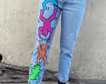 Painted Vintage Levis Ribcage Jeans: Wearable Art Denim (Size 29)