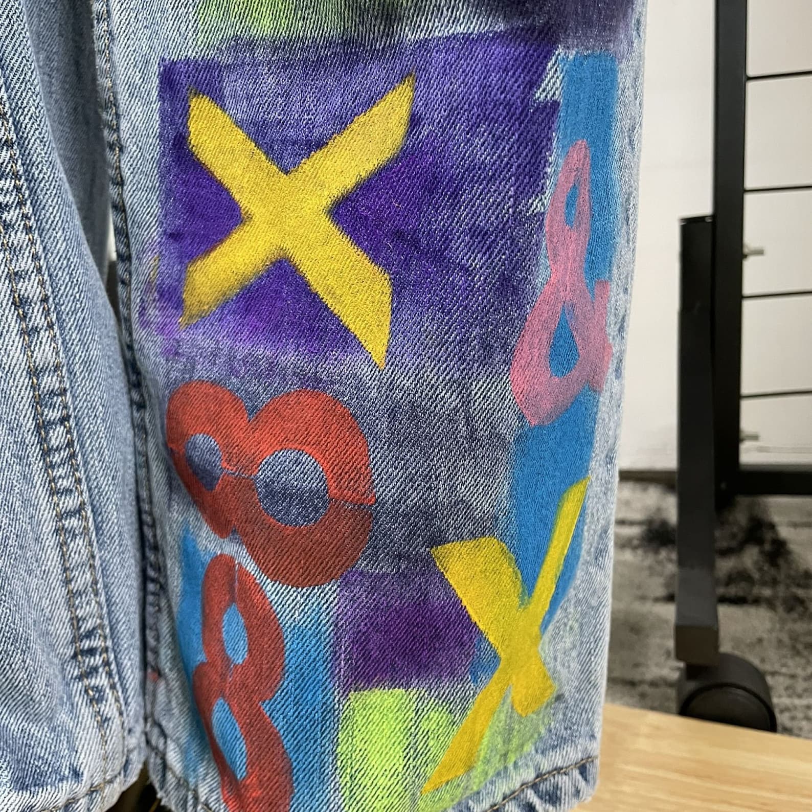 Vintage Graffiti Low Rise Splicing Denim Pants