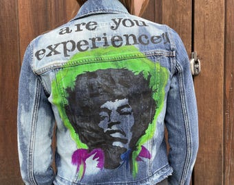 Jimi Hendrix Hand Painted Denim Jacket, thrifted Denim