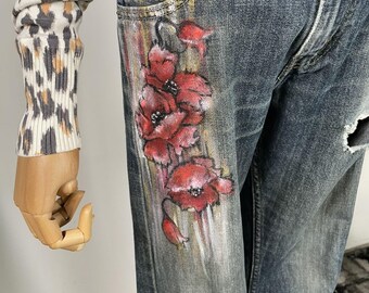 Upcycled Levis 527 Jeans: Hand-Painted Floral Denim (W29 L30)