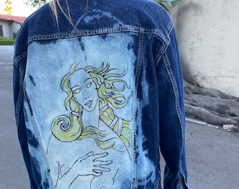 Hand-Painted Venus de Milo Denim Jacket - Upcycled Old Navy