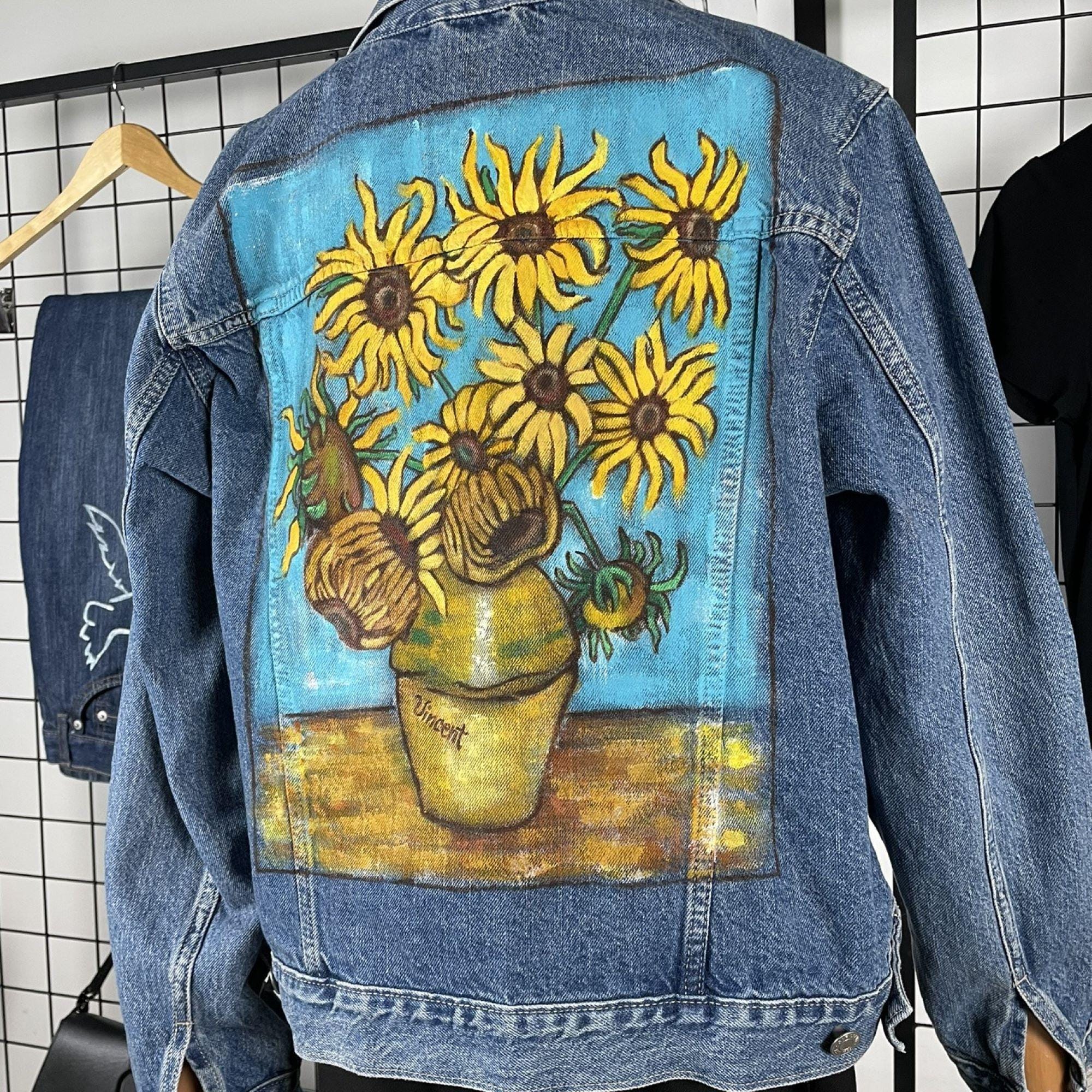Sunflower Jacket, Sunflowers, Hand Painted, Van Gogh, Denim Jacket, Jean Jacket, Hand Crafted, One of a kind
