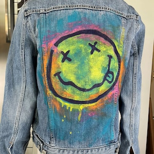 Hand Painted Jacket, Colorful denim jacket, On Sale