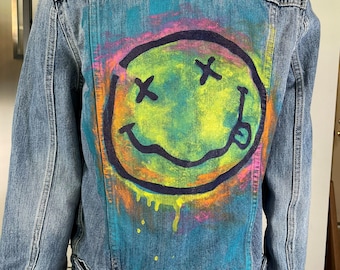 Hand Painted Jacket, Colorful denim jacket, On Sale