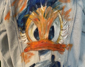 Hand-Painted Disney Duck Denim Jacket, Upcycled GAP XL