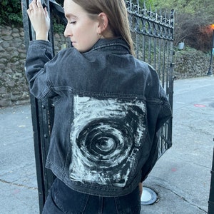 Black & White Hand Painted Denim Jacket, Bullseye
