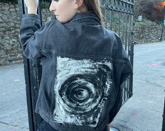 Black & White Hand Painted Denim Jacket, Bullseye