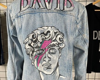 David Bowie Jacket, Hand Painted Denim, Denim Jacket, One-of-a-Kind, Music Festival Jacket