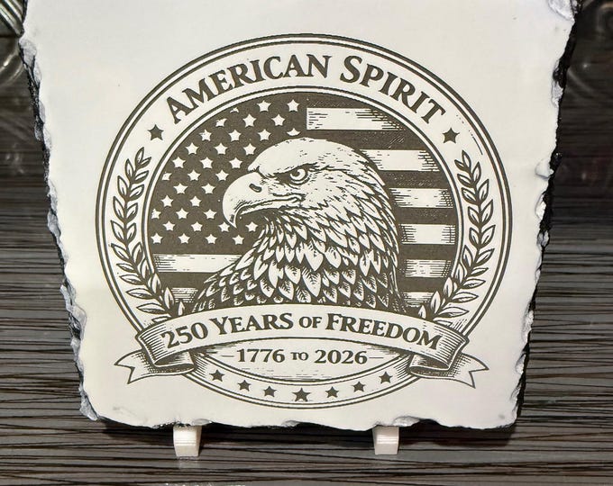 250 Years of Freedom Slate Coaster – American Eagle Patriotic Coaster | 1776–2026 USA Commemorative Gift Set of four