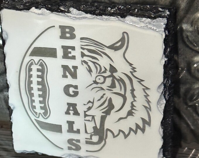 Cincinnati Football Engraved Slate Coaster – White Faced Tiger Design Set of two