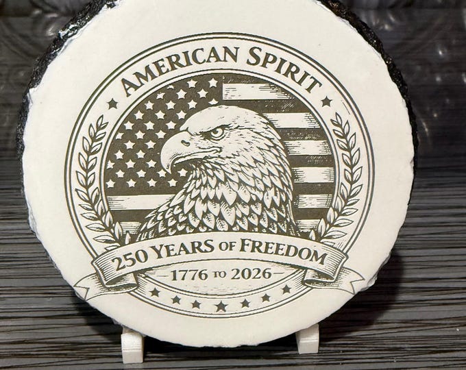 American Spirit 250 Years of Freedom Slate Coaster 1776–2026 Patriotic Eagle Engraved Stone Coaster  Rustic Natural Edge Coaster Set of four